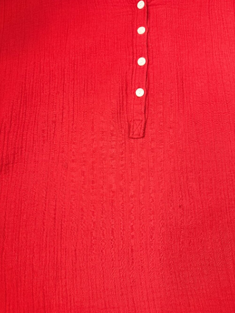 Quince Gauze Cotton Red Short Sleeve Blouse, Large Resort Minimalist Lagenlook - Picture 4 of 9
